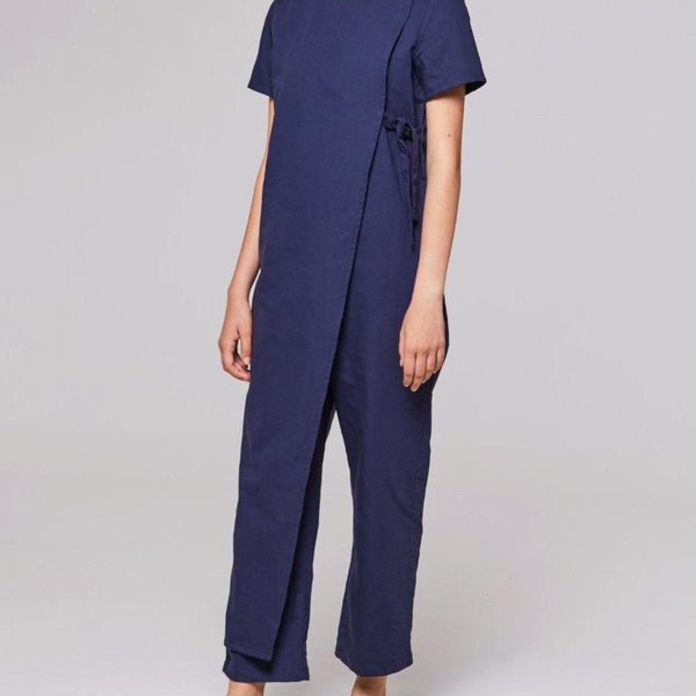 Navy Wrap-Front Jumpsuit